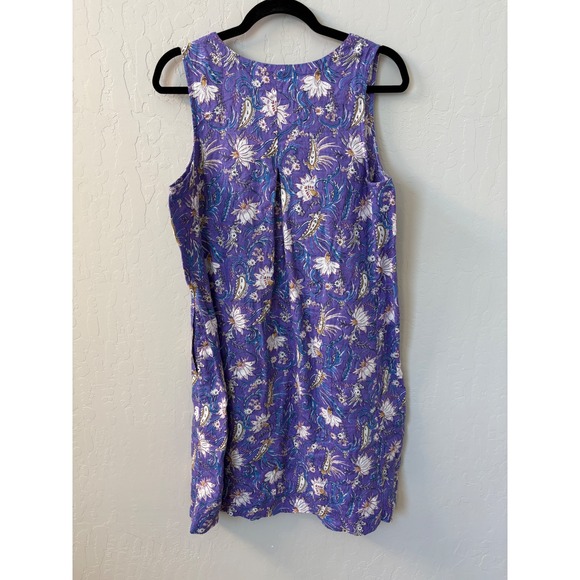 J. Jill Love Linen Midi Dress Floral Pansy Sleeveless Pockets Casual Purple Sz M - Picture 7 of 7